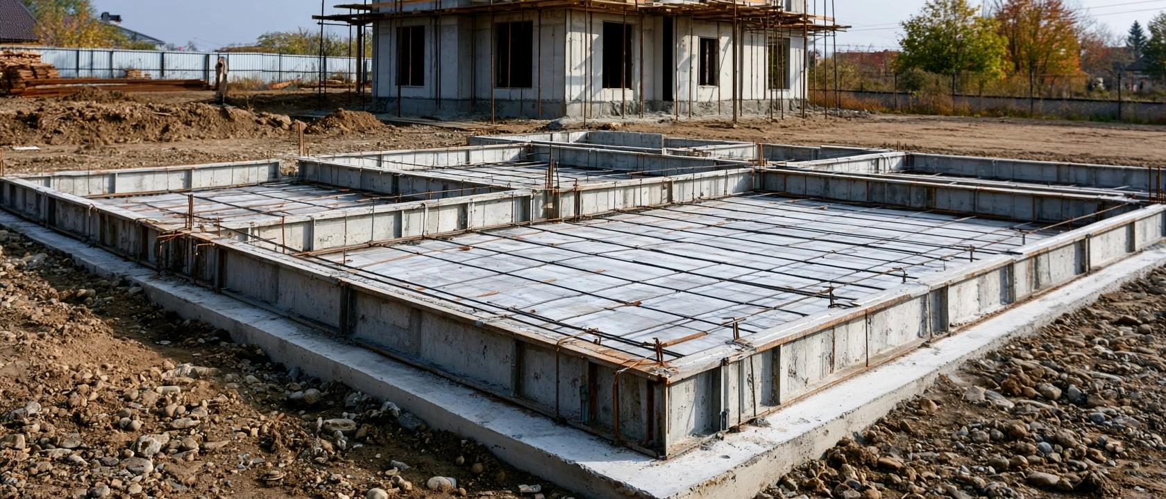 плитний фундамент, монолітна плита фундамент, будівництво плитного фундаменту